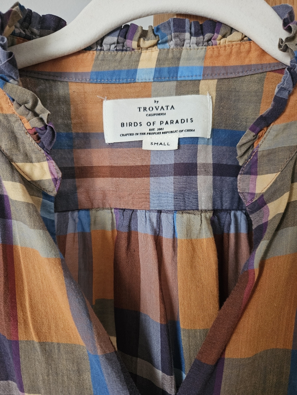 Trovata Plaid Cotton Button Down Blouse - Picture 2 of 3
